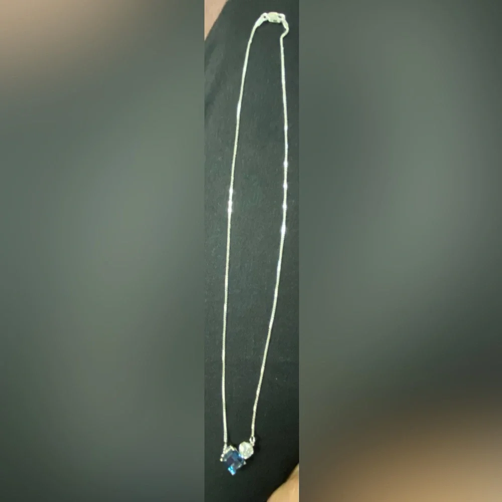 Elegant London Blue Topaz and Moissanite Sterling Silver Necklace- ONE OF A KIND - Picture 5 of 5